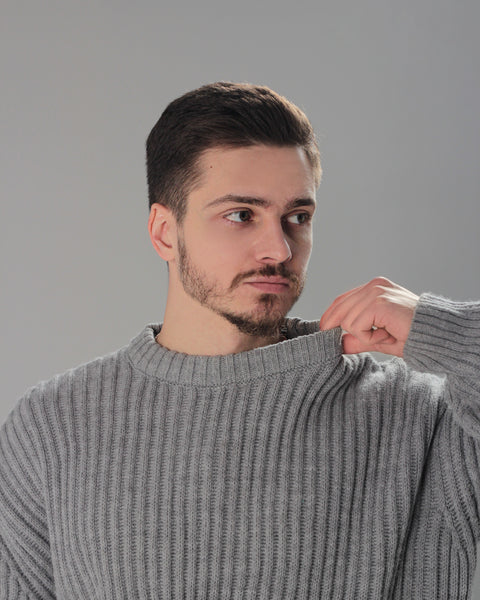 BEZET сұр түсті габаритті ерлерге арналған жемпір